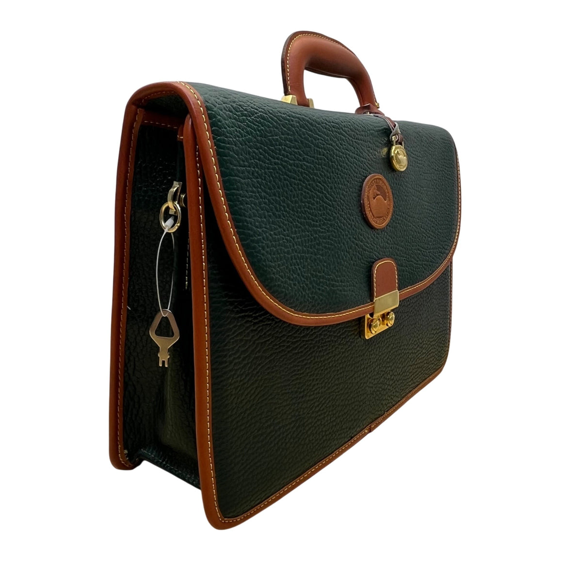 Dooney & Bourke Green Leather w Brown Trim Business Organizer Key Lock Briefcase