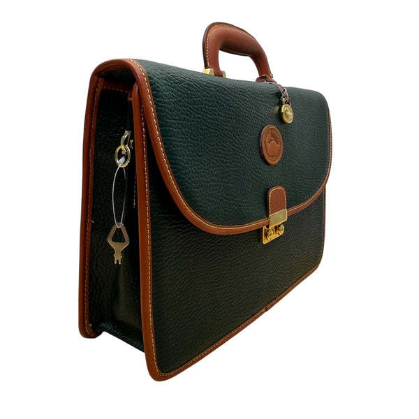 Dooney & Bourke Green Leather w Brown Trim Business Organizer Key Lock Briefcase