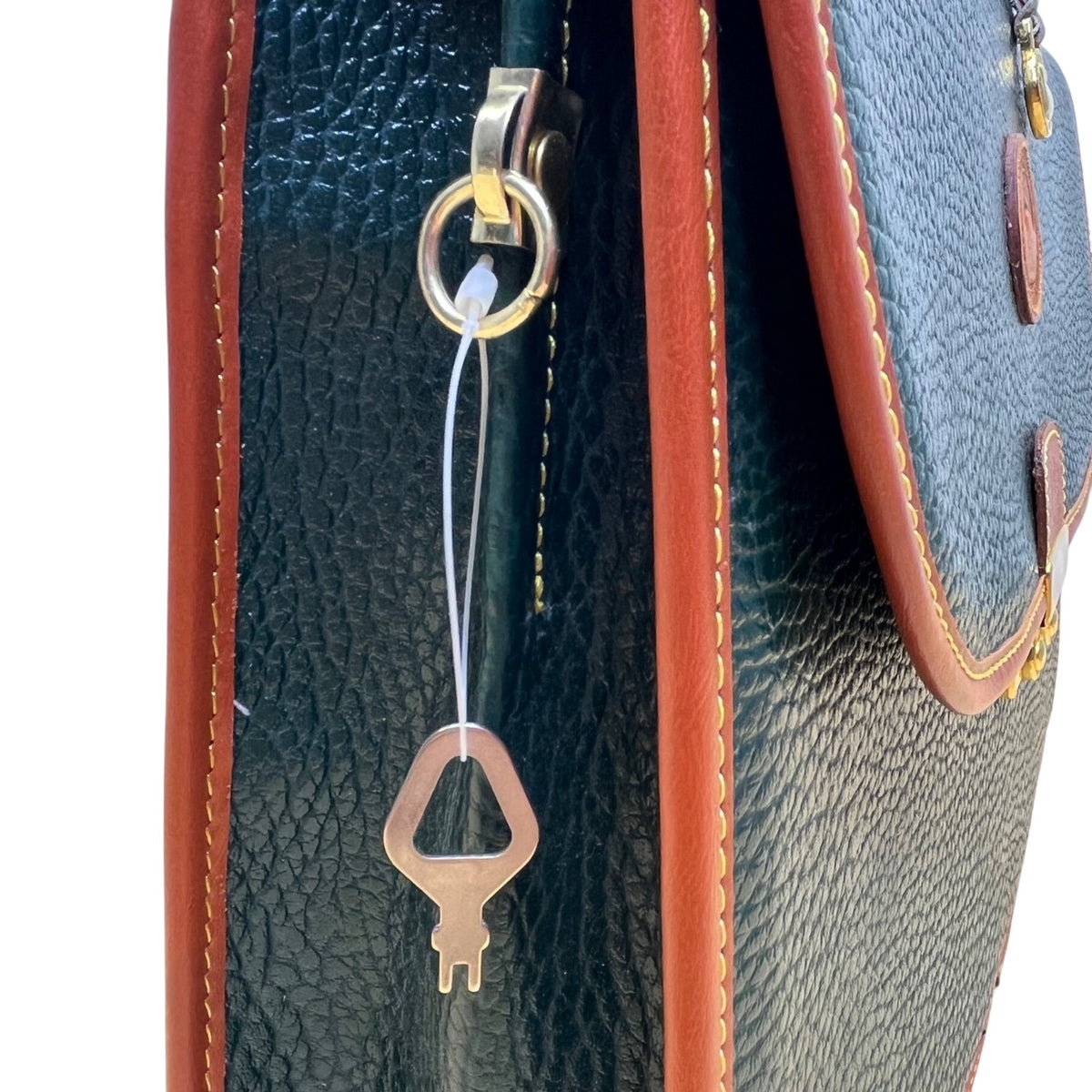 Dooney & Bourke Green Leather w Brown Trim Business Organizer Key Lock Briefcase