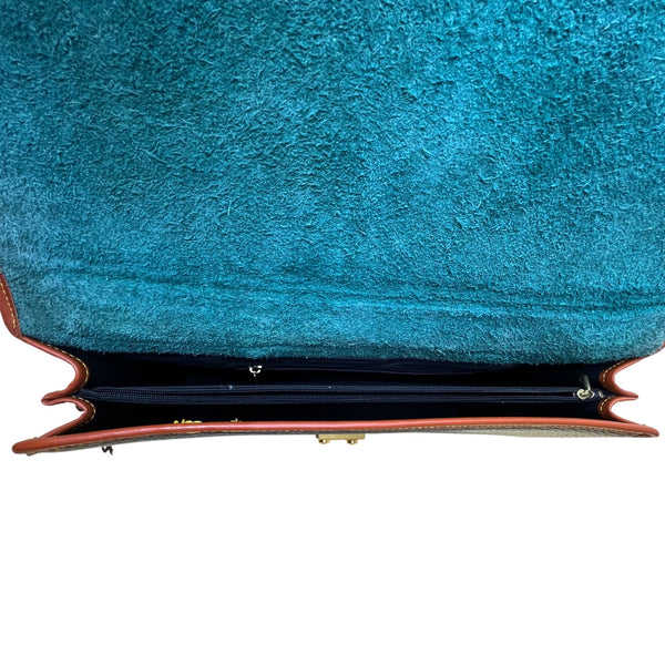 Dooney & Bourke Green Leather w Brown Trim Business Organizer Key Lock Briefcase
