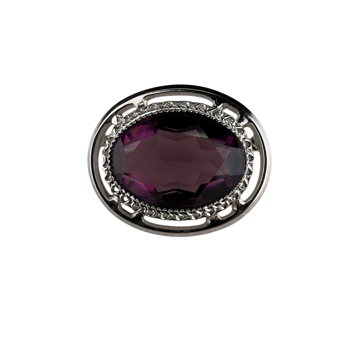 Danecraft Sterling Silver Oval Brooch Purple Stone Fancy Filigree Design Rare