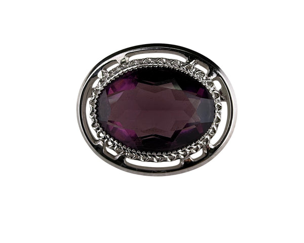 Danecraft Sterling Silver Oval Brooch Purple Stone Fancy Filigree Design Rare