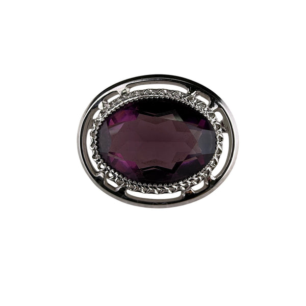 Danecraft Sterling Silver Oval Brooch Purple Stone Fancy Filigree Design Rare