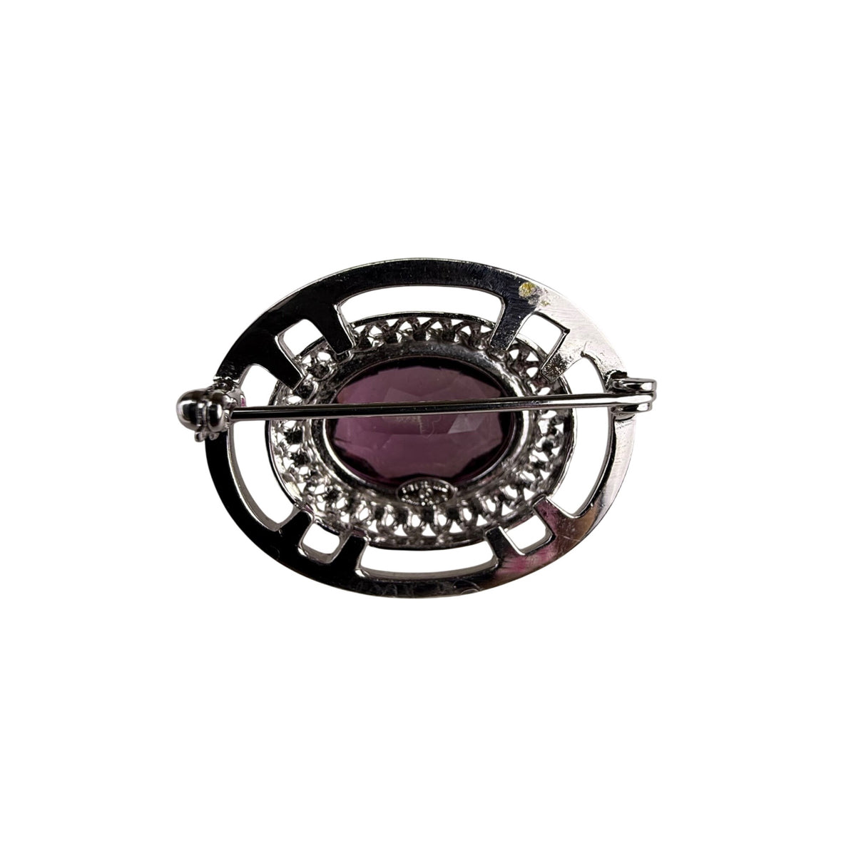 Danecraft Sterling Silver Oval Brooch Purple Stone Fancy Filigree Design Rare