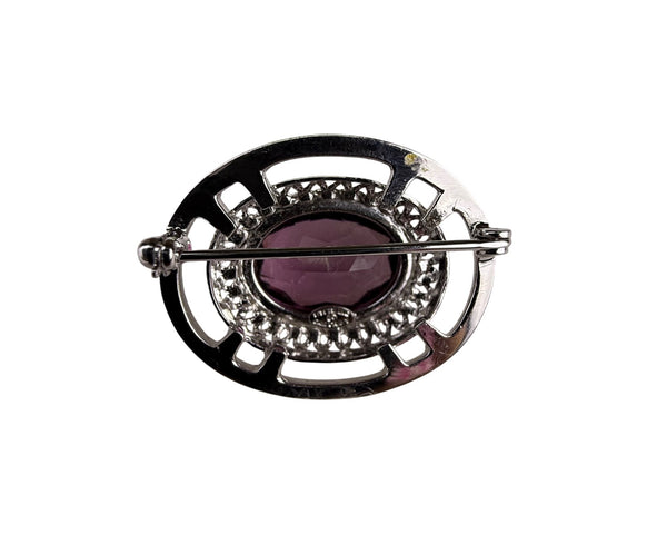Danecraft Sterling Silver Oval Brooch Purple Stone Fancy Filigree Design Rare