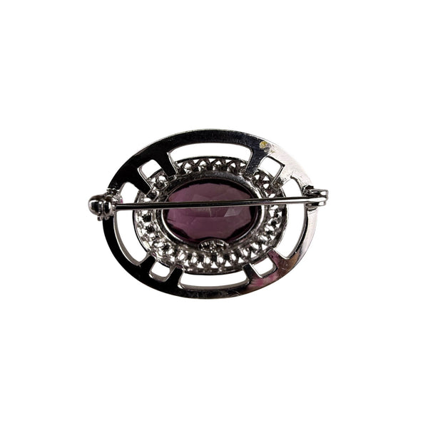 Danecraft Sterling Silver Oval Brooch Purple Stone Fancy Filigree Design Rare