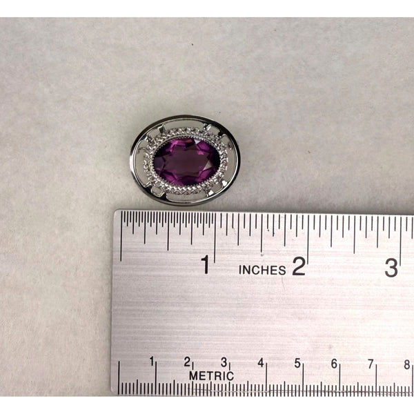Danecraft Sterling Silver Oval Brooch Purple Stone Fancy Filigree Design Rare