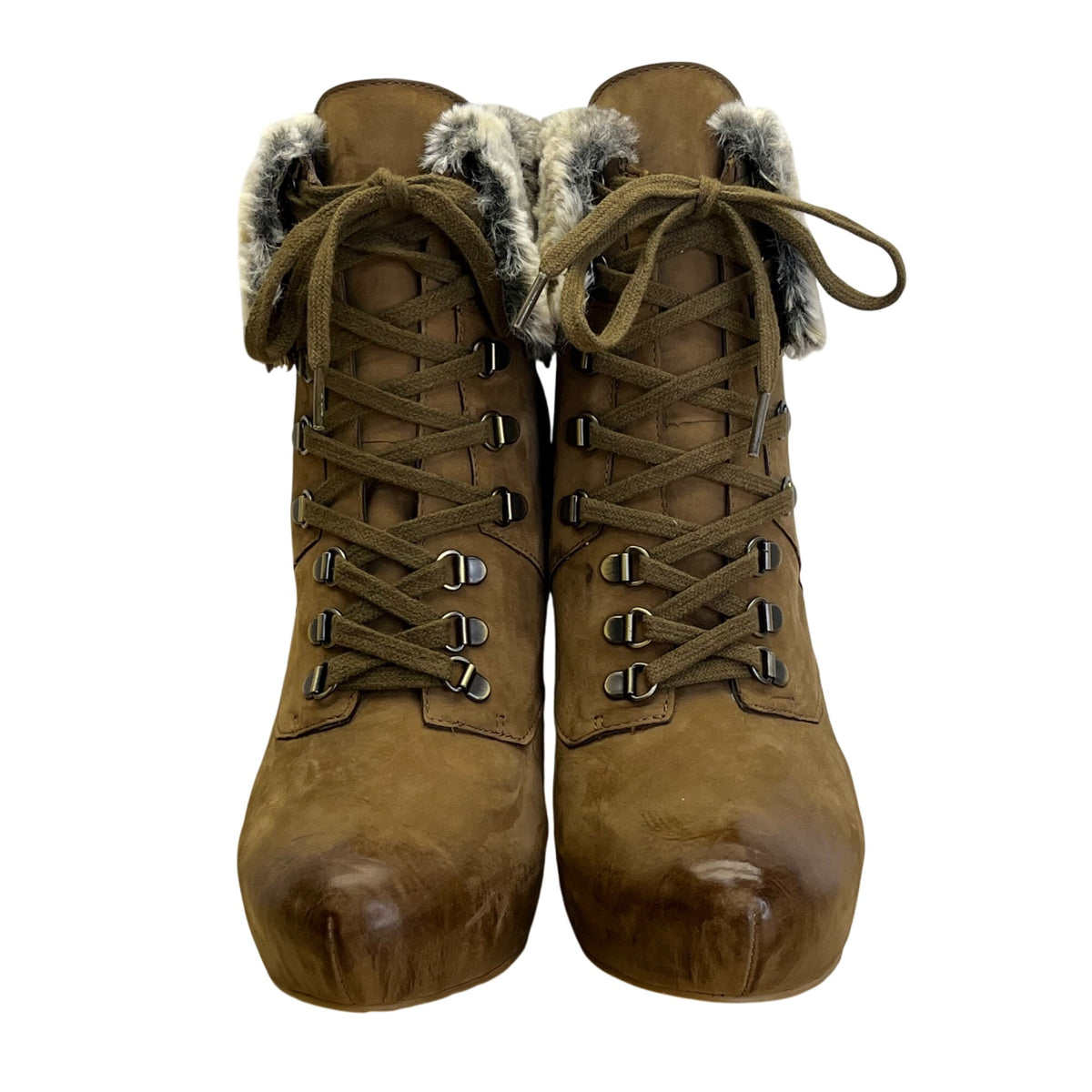 Boutique 9 Women’s Brown Leather & Faux Fur-Lined Daphnea Wedge Boots Sz 7.5M