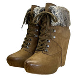 Boutique 9 Women’s Brown Leather & Faux Fur-Lined Daphnea Wedge Boots Sz 7.5M