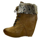 Boutique 9 Women’s Brown Leather & Faux Fur-Lined Daphnea Wedge Boots Sz 7.5M