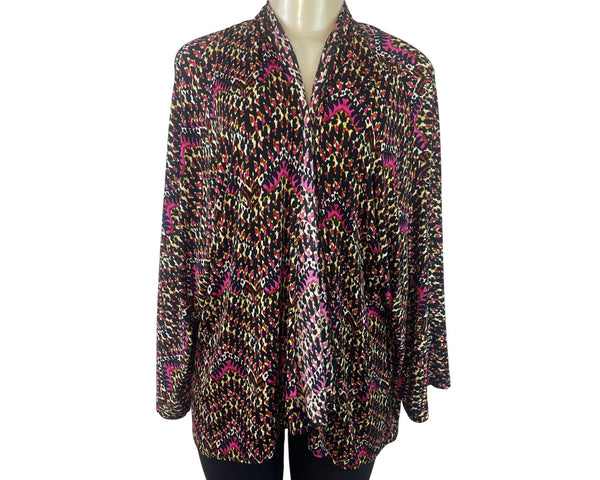 Chicos Travelers Open Front Multicolor Printed Cardigan Jacket Size 3