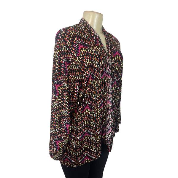 Chicos Travelers Open Front Multicolor Printed Cardigan Jacket Size 3