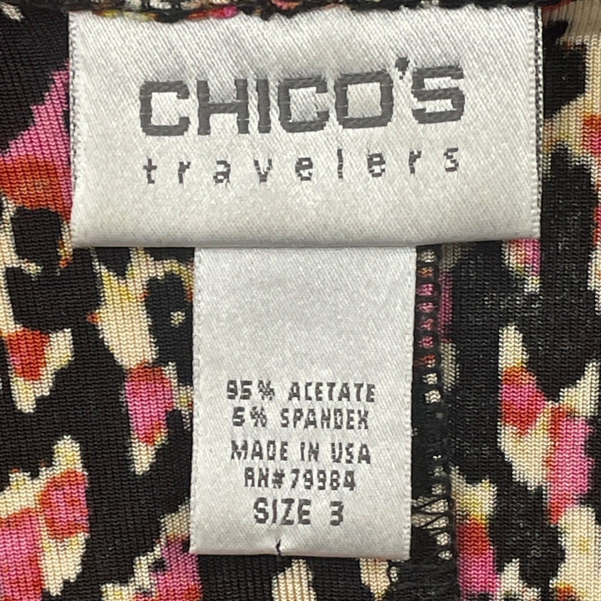 Chicos Travelers Open Front Multicolor Printed Cardigan Jacket Size 3