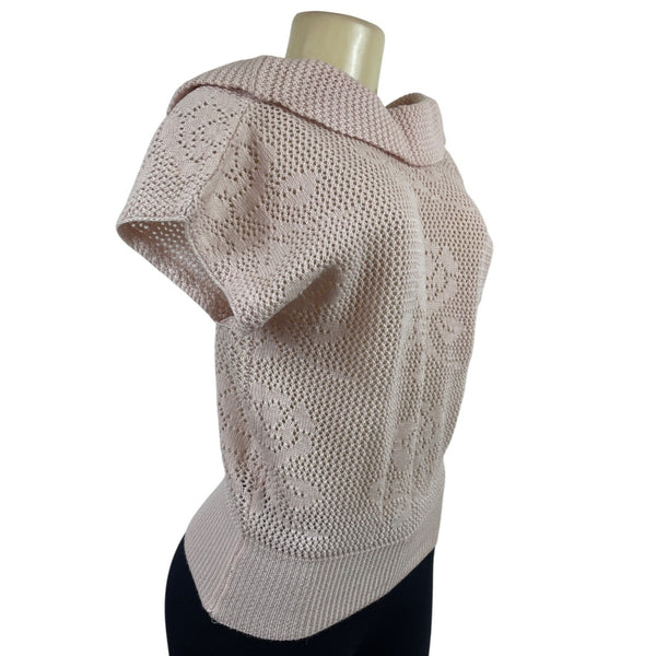 Semplice Light Pink Short Sleeve Knit Sweater With Floral Cutout Design Sz S