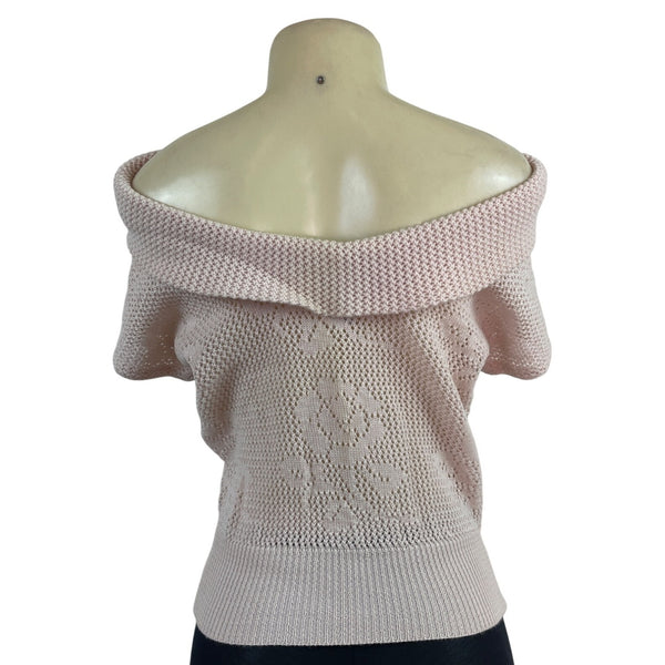 Semplice Light Pink Short Sleeve Knit Sweater With Floral Cutout Design Sz S