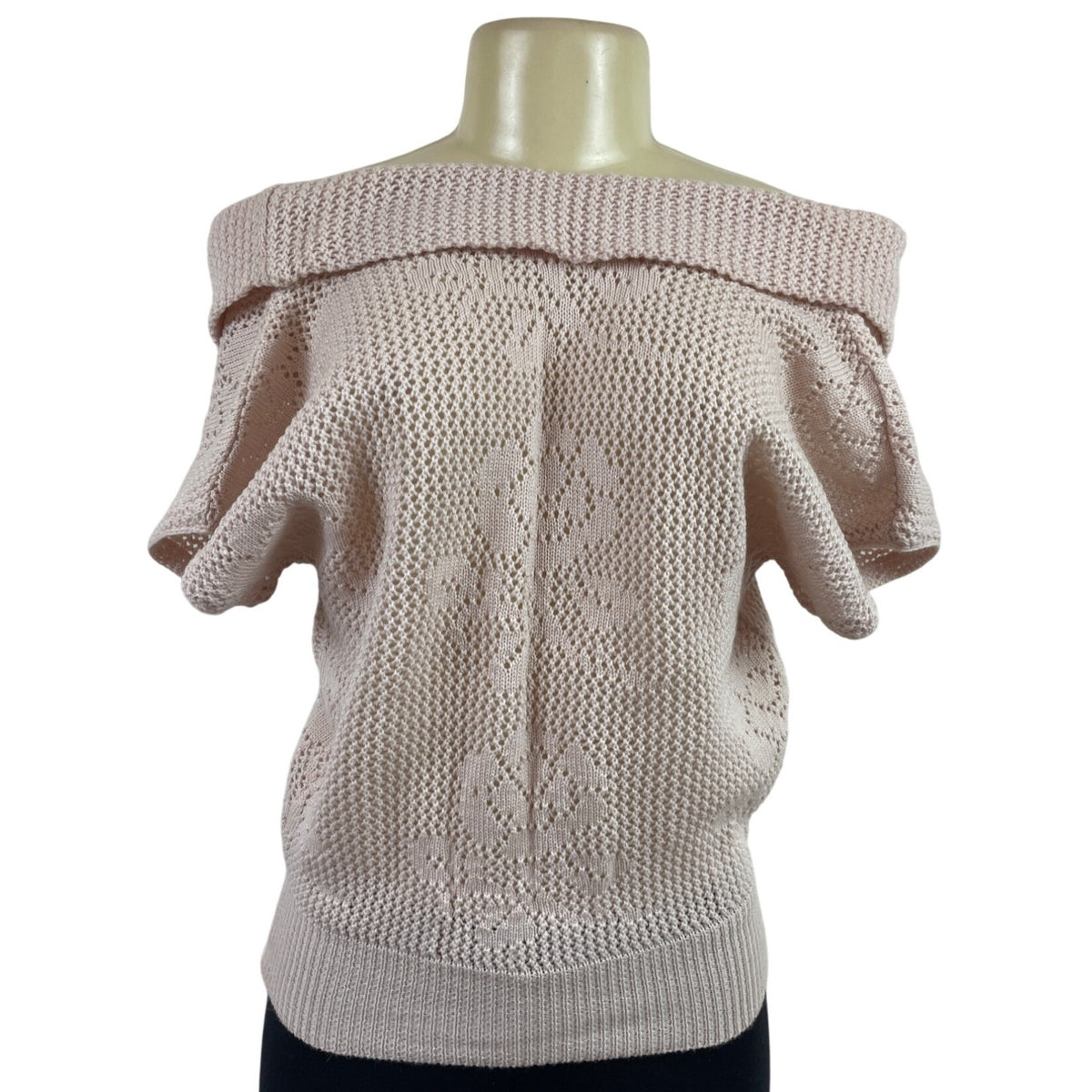 Semplice Light Pink Short Sleeve Knit Sweater With Floral Cutout Design Sz S