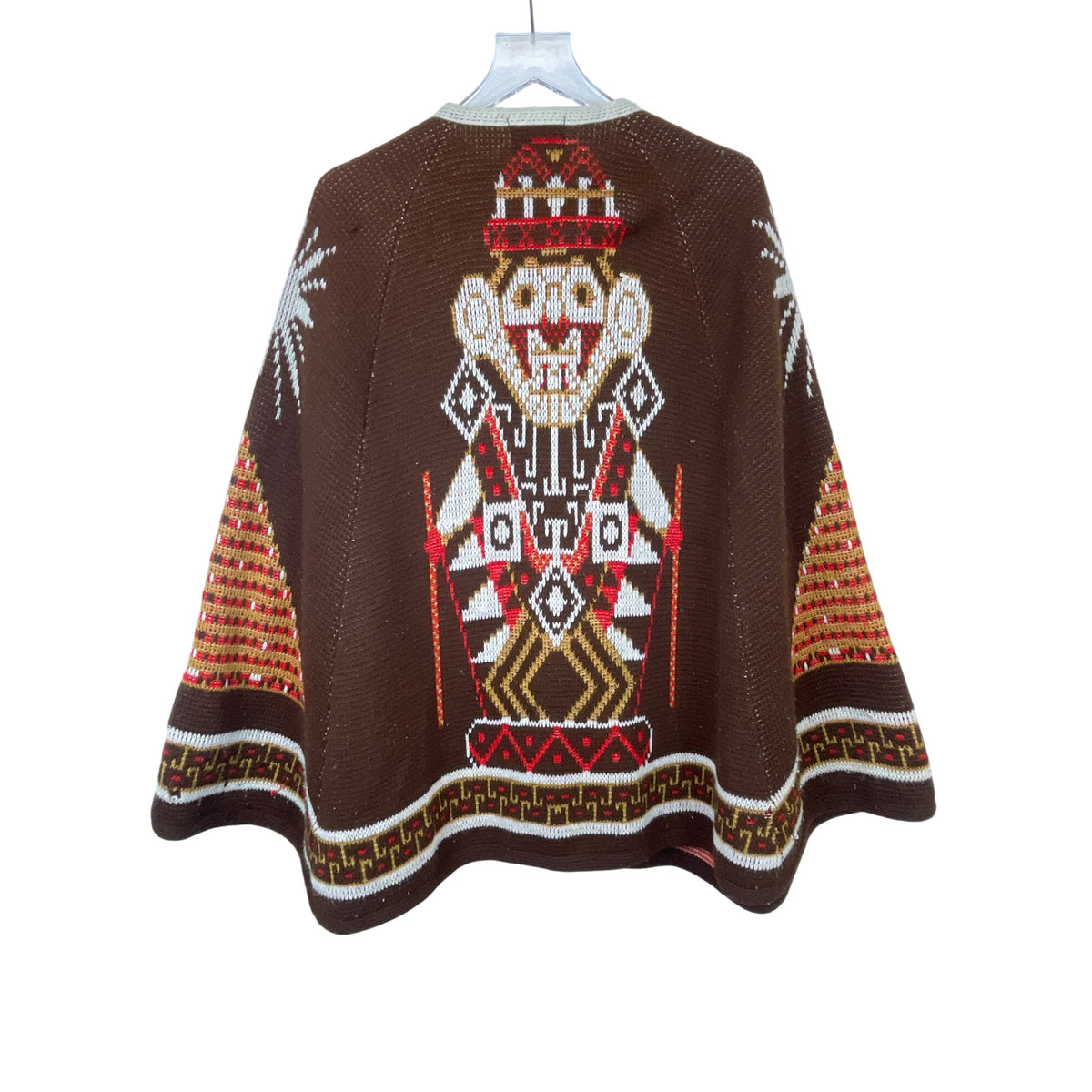 Sturbridge Womens Brown Acrylic Geometric Knit Cape Jacket Medium Button Front Warm Style