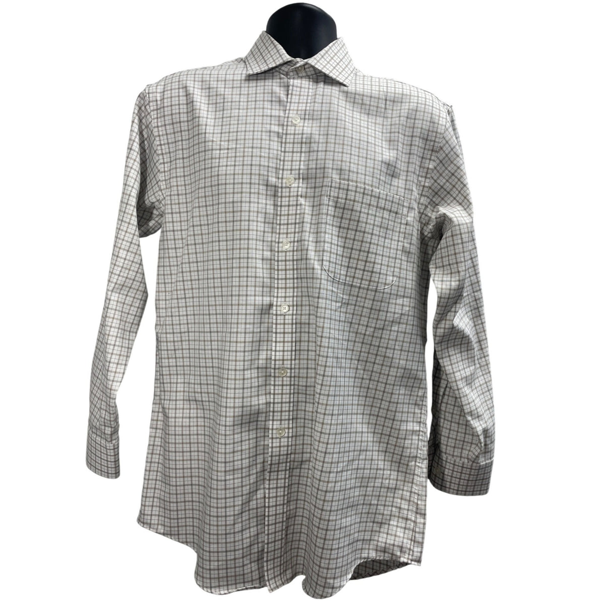 Tasso Ella Mens Regular Fit Non-Iron Plaid Dress Shirt White & Gray Size M