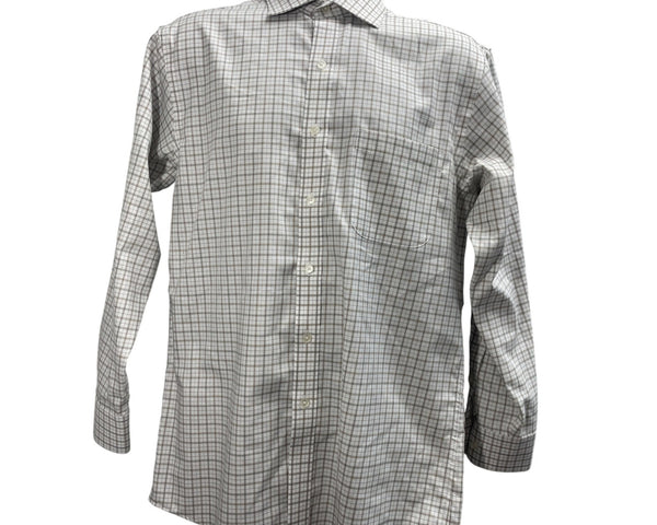 Tasso Ella Mens Regular Fit Non-Iron Plaid Dress Shirt White & Gray Size M