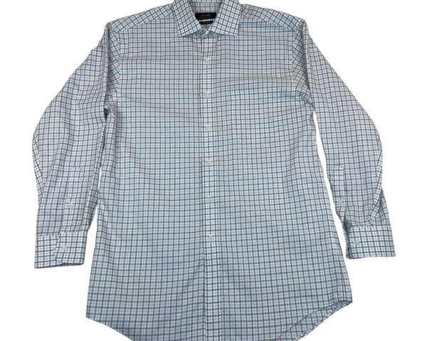 Tasso Ella Mens Regular Fit Non-Iron Plaid Dress Shirt White & Gray Size M