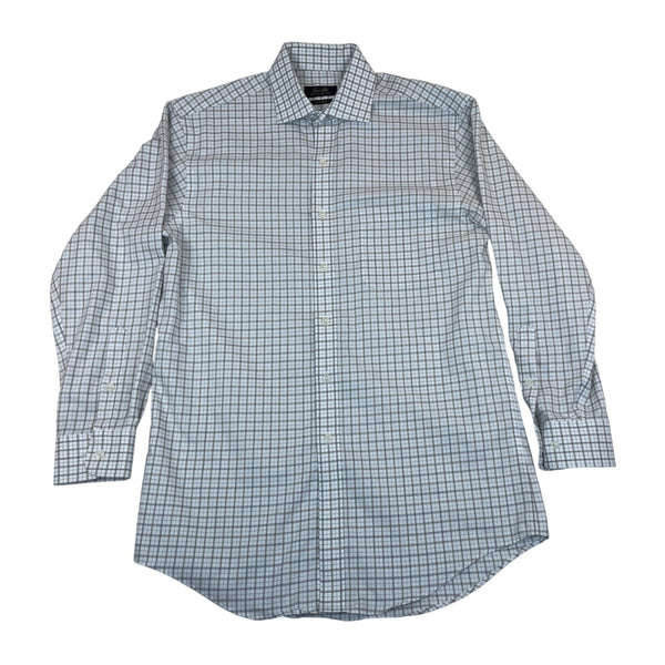 Tasso Ella Mens Regular Fit Non-Iron Plaid Dress Shirt White & Gray Size M