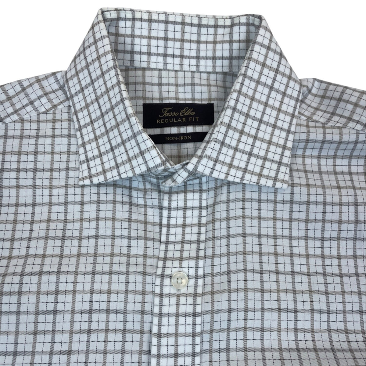 Tasso Ella Mens Regular Fit Non-Iron Plaid Dress Shirt White & Gray Size M
