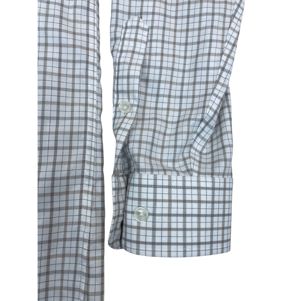 Tasso Ella Mens Regular Fit Non-Iron Plaid Dress Shirt White & Gray Size M