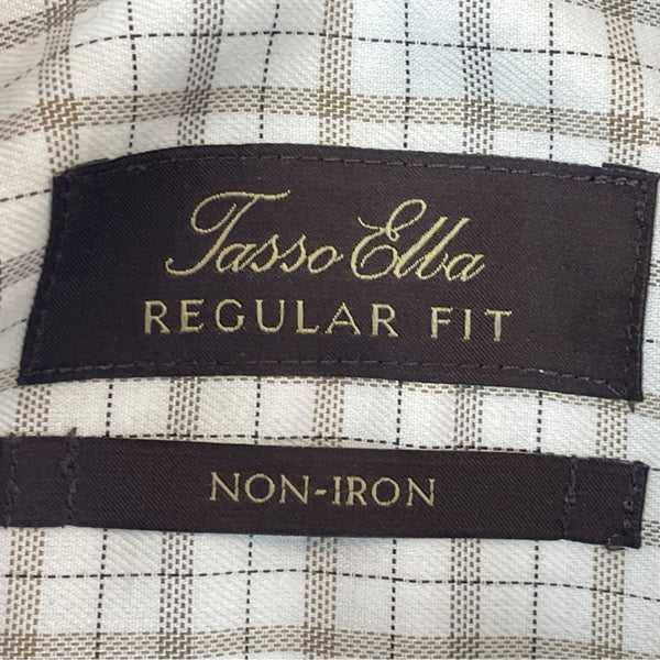 Tasso Ella Mens Regular Fit Non-Iron Plaid Dress Shirt White & Gray Size M