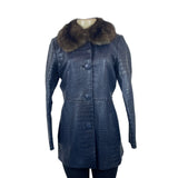 Carmen Marc Valvo Couture Croc-Embossed Leather Coat W/Faux Fur Collar