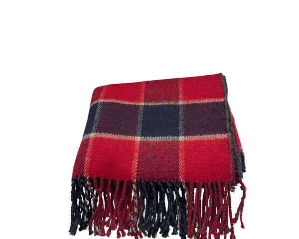 Banana Republic Unisex Red & Navy Acrylic Plaid Fringed Scarf One Size With Care Tag