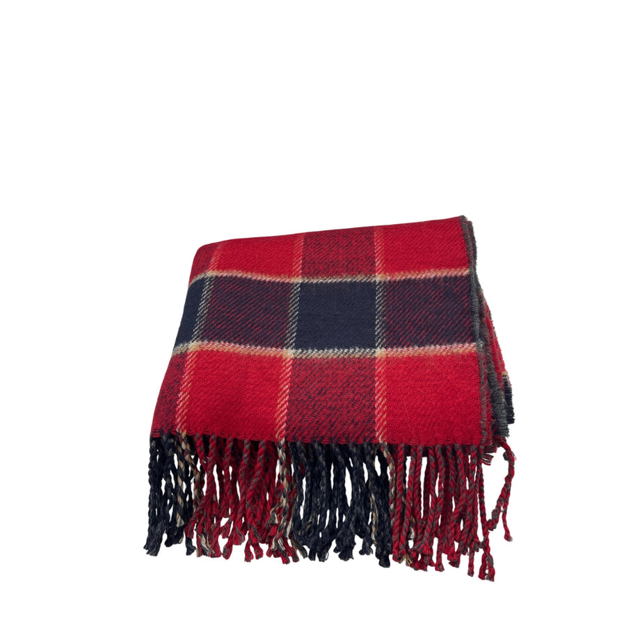 Banana Republic Unisex Red & Navy Acrylic Plaid Fringed Scarf One Size With Care Tag