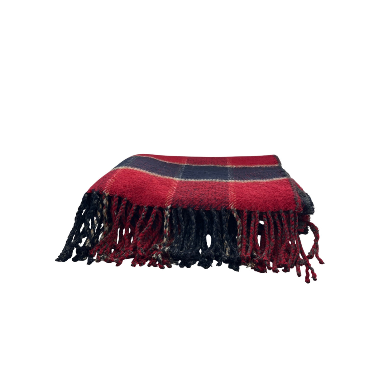 Banana Republic Unisex Red & Navy Acrylic Plaid Fringed Scarf One Size With Care Tag