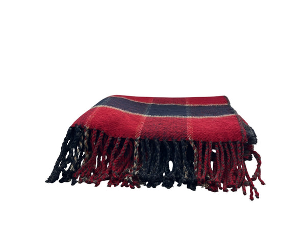 Banana Republic Unisex Red & Navy Acrylic Plaid Fringed Scarf One Size With Care Tag