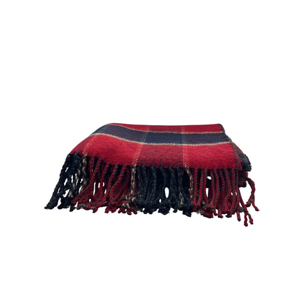 Banana Republic Unisex Red & Navy Acrylic Plaid Fringed Scarf One Size With Care Tag
