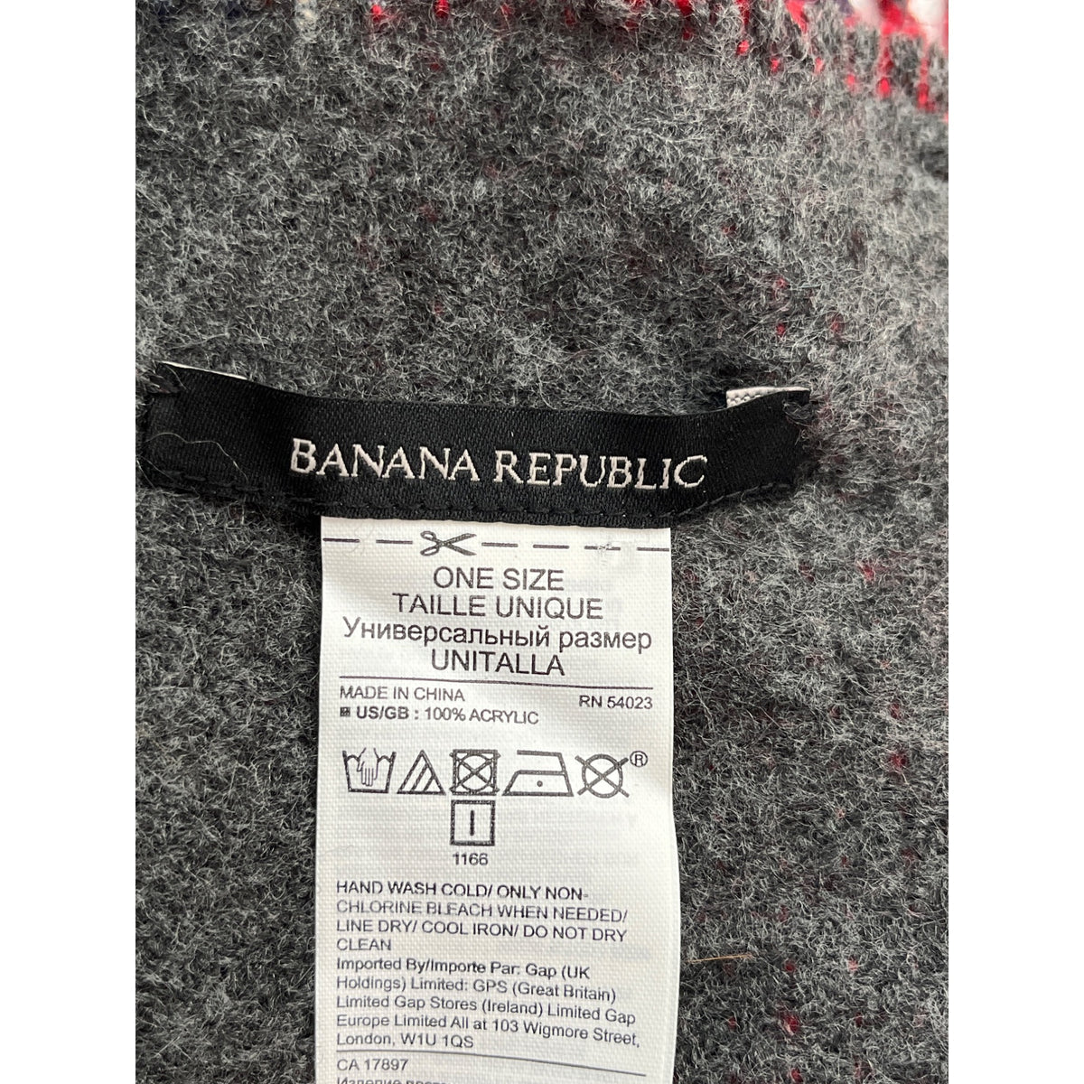 Banana Republic Unisex Red & Navy Acrylic Plaid Fringed Scarf One Size With Care Tag