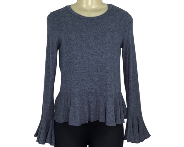 Aqua Womens Blue Peplum Long Sleeve Top With Bell Sleeves Sz S - New