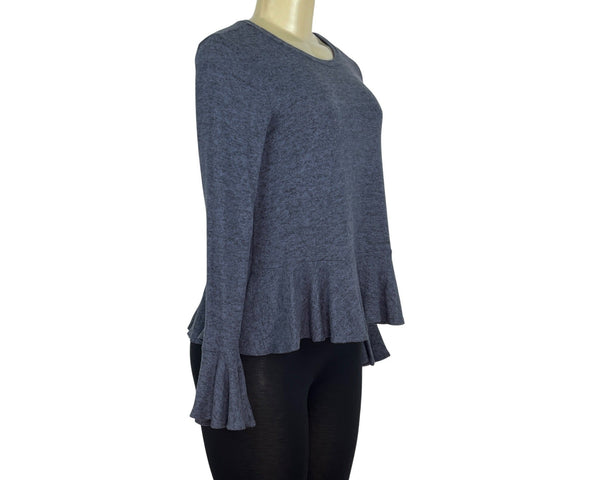 Aqua Womens Blue Peplum Long Sleeve Top With Bell Sleeves Sz S - New