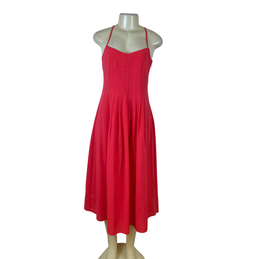 Banana Republic Women's Red Pleated Midi Dress Spaghetti Straps Size 4P- New
