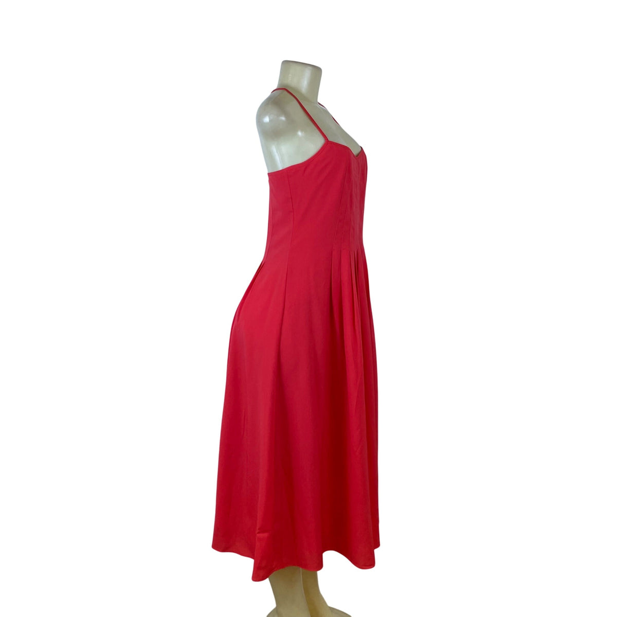 Banana Republic Women's Red Pleated Midi Dress Spaghetti Straps Size 4P- New