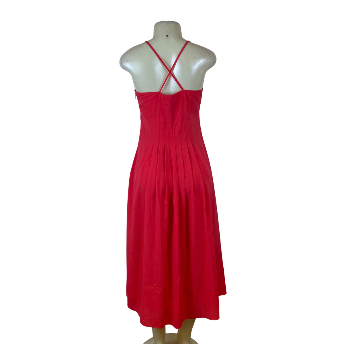 Banana Republic Women's Red Pleated Midi Dress Spaghetti Straps Size 4P- New