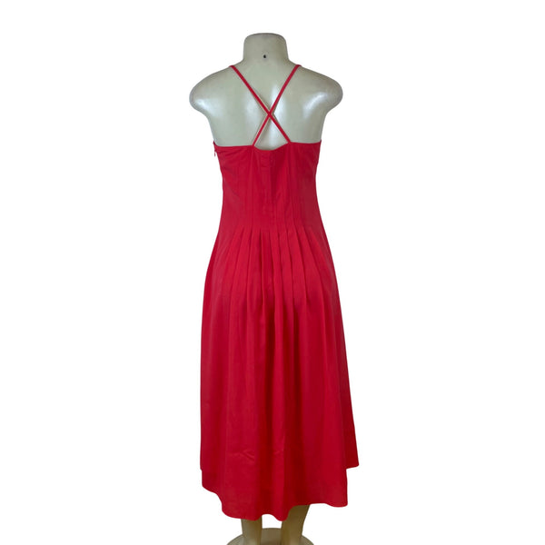 Banana Republic Women's Red Pleated Midi Dress Spaghetti Straps Size 4P- New