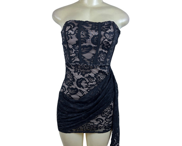 Fashion Nova Womens Black Lace Strapless Mini Dress Size S - New