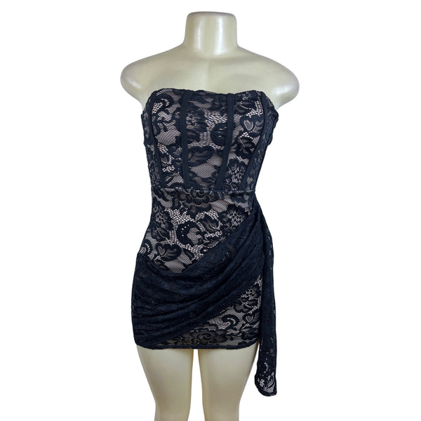 Fashion Nova Womens Black Lace Strapless Mini Dress Size S - New