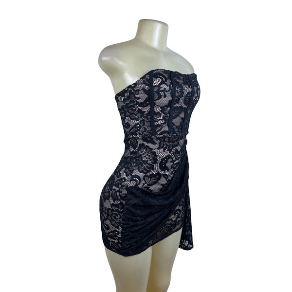 Fashion Nova Womens Black Lace Strapless Mini Dress Size S - New