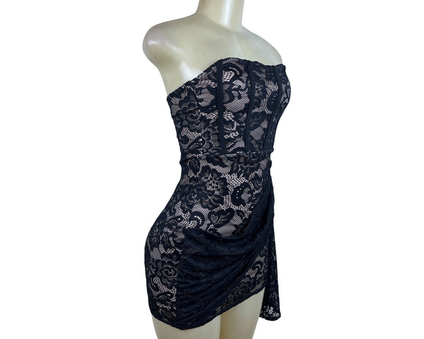 Fashion Nova Womens Black Lace Strapless Mini Dress Size S - New