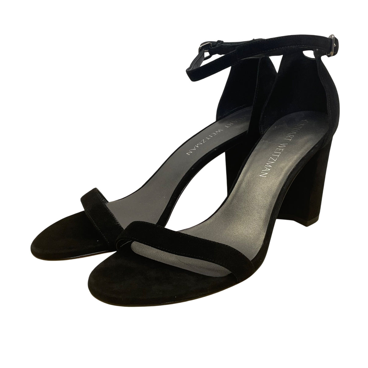 Stuart Weitzman Women’s Black Suede Ankle Strap Block Heel Sandals Size 9.5M