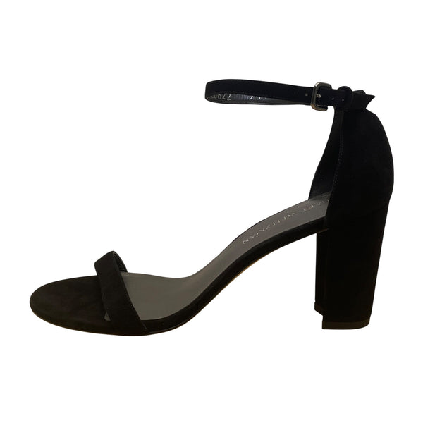 Stuart Weitzman Women’s Black Suede Ankle Strap Block Heel Sandals Size 9.5M