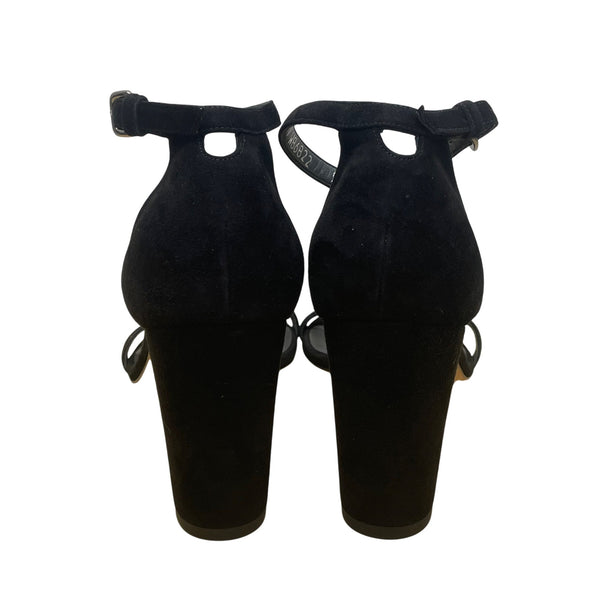 Stuart Weitzman Women’s Black Suede Ankle Strap Block Heel Sandals Size 9.5M