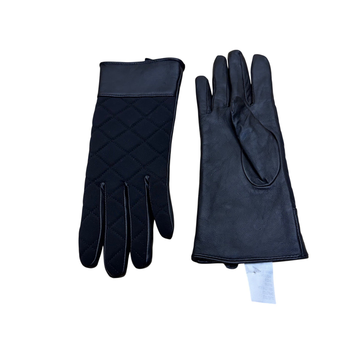 Black Womens Quilted Leather Gloves Soft Lining Elegant Design One Size Comfortable
