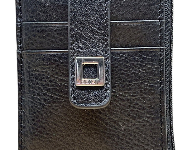 Lodis RFID-Blocking Black Leather Slim Wallet With Card Slots & Zip Closure Sz M